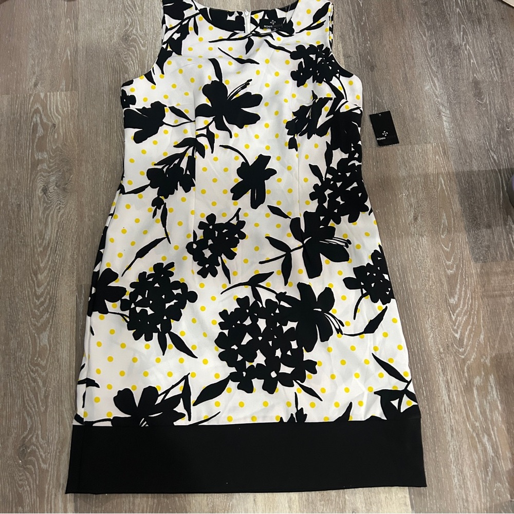 Ronni Nicole Black and White Floral Mini Dress with Yellow Dot Accents (Bin 11) - Picture 2 of 11